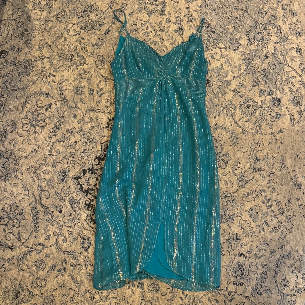 Teal and Gold Striped Dress